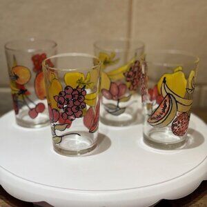 Set of 4 Vintage 1980s Morning Star Fruit Juice Glasses 10cm
